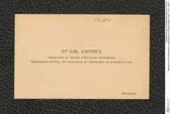 Nachlass Franz Steindachner, Visitenkarte von Grigore Antipa, Inv.Nr. 13.01, Seite 1